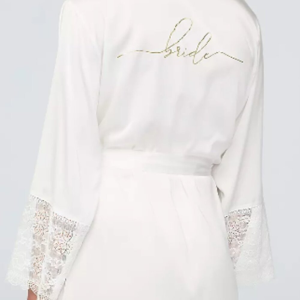 Metallic Script Bride Satin Robe O/S